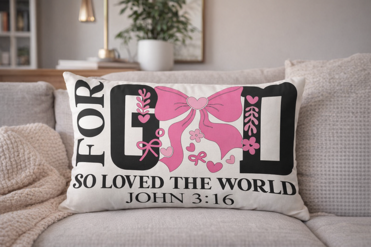 God So Loved John 3:16 Scripture Lumbar Pillow