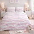 Blush & Lavender Heartwave Duvet Cover  Pastel Aesthetic Bedding  Cozy Feminine Bedroom Decor