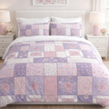 Blush & Lavender Patchwork Quilt Duvet Cover  Romantic Floral Bedding  Cozy Feminine Bedroom Decor